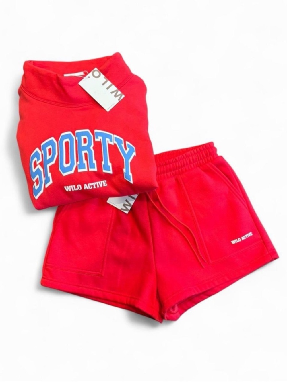 Wilo The Label Sporty Sweatshirt and Shorts Set Red XS NWT